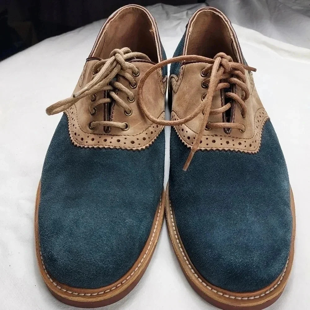 Land's End Mens Tan Leather and Blue Suede Lace Shoes Size 9
